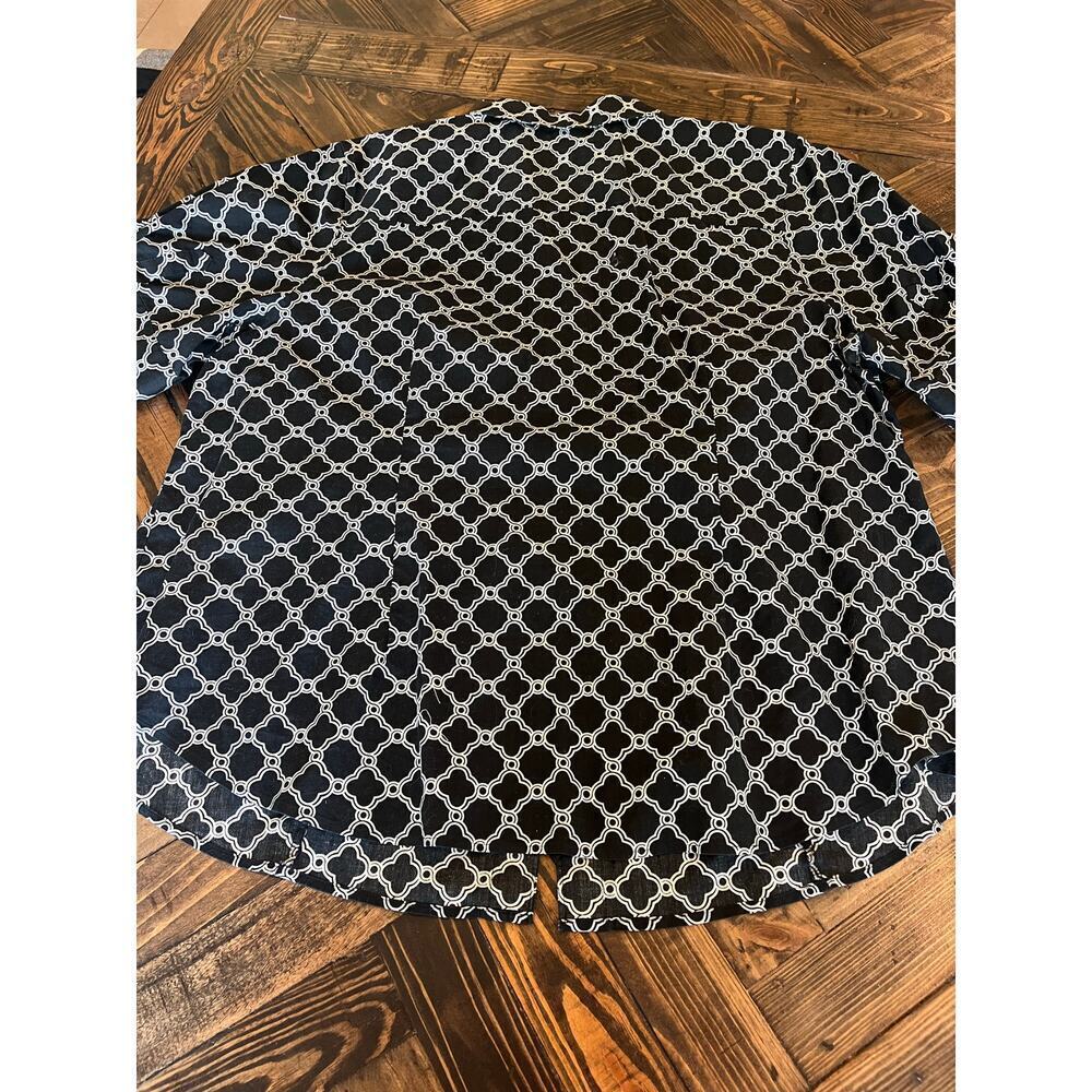 Talbots Woman Top Blouse 22W Plus Black White Short Sleeve Non Iron Geometric - Picture 3 of 9